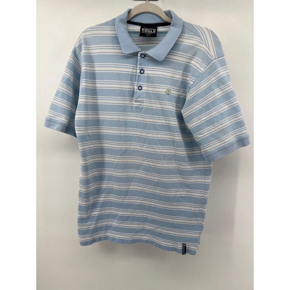 Southpole Mens Large Blue White Striped Short Sleeve Cotton Pique Polo Shirt L